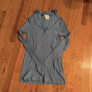 Lacoste blue V neck ribbed tee hoodie